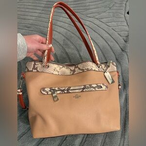 Coach Peach/Tan and Snake Print Shoulder Bag